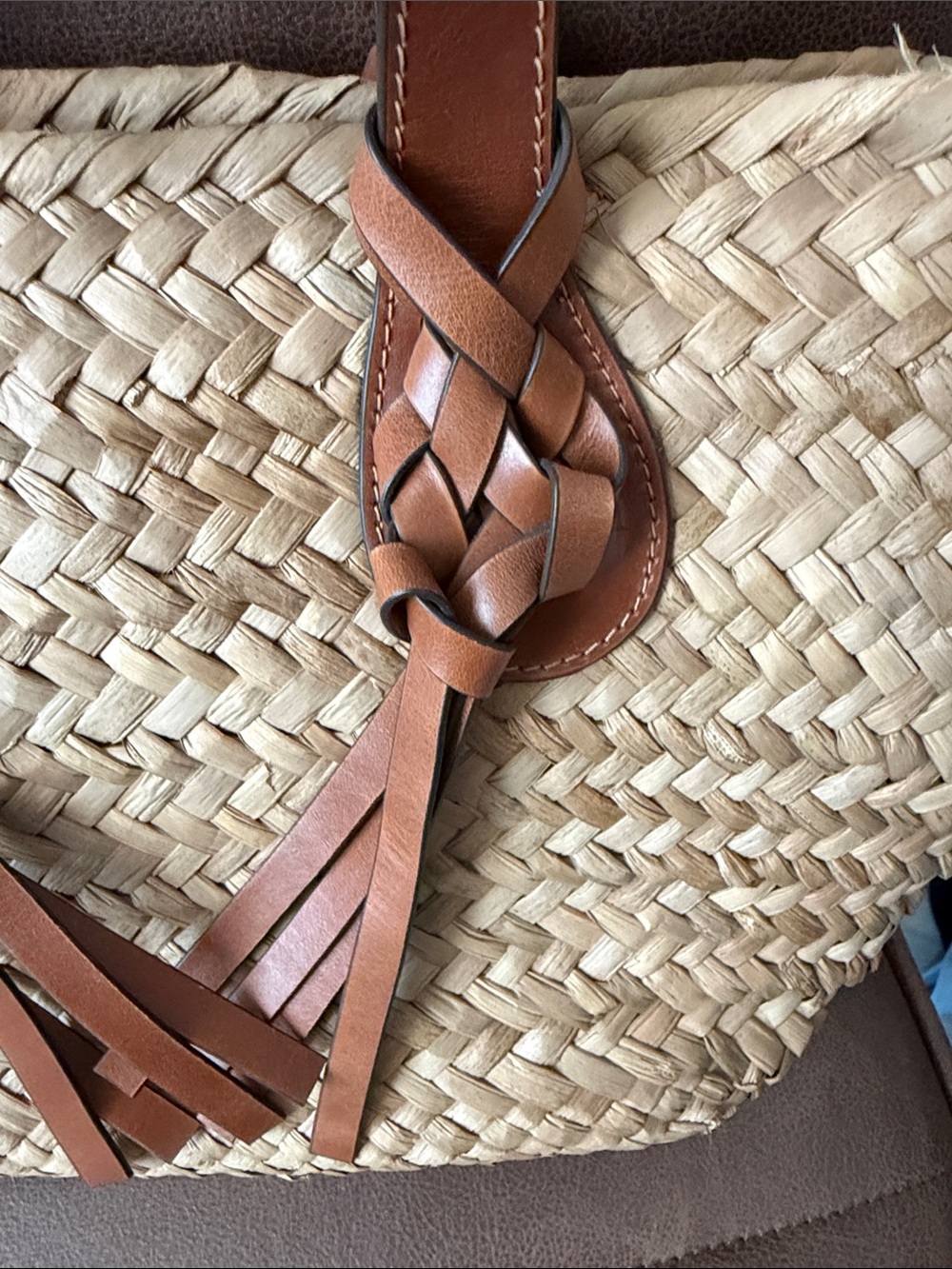 Ulla Johnson Natural Straw Tote with Brown Leather Braided Handles - Picture 2 of 7